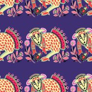 ethnic seamless pattern fabric with unusual tribal animal N4