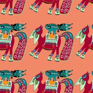 ethnic seamless pattern fabric with unusual tribal animal N9