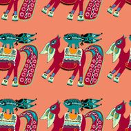 ethnic seamless pattern fabric with unusual tribal animal N9