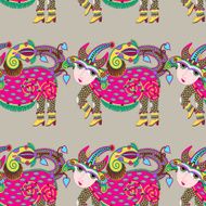 ethnic seamless pattern fabric with unusual tribal animal N13