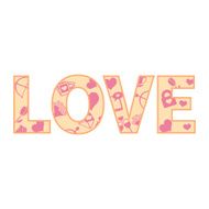 Vector Cartoon Word Love with Pattern Fill for Valentines Day