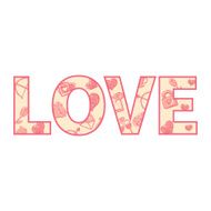 Vector Cartoon Word Love with Pattern Fill for Valentines Day N2
