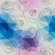 Roses in doodles style on geometric background