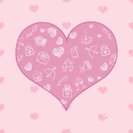 Vector Cartoon Pink Hear on Pattern Background