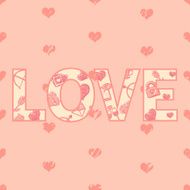 Vector Cartoon Word Love with Pattern