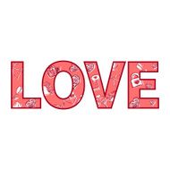 Vector Cartoon Word Love with Pattern Fill for Valentines Day N3