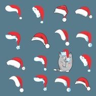 Christmas illustration with santa hats and cat