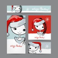 Christmas cards with santa girl sketch for your design