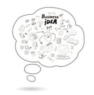 Doodle speech bubble icon with business idea infographics isolated illustration