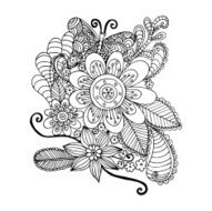 Doodle Flowers and Butterfly Vector