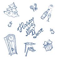 Vector doodle New Year elements set in sketch style N2