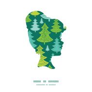 Vector holiday christmas trees girl portrait silhouette pattern frame