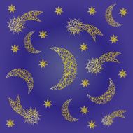 blue night yellow moon star comet pattern background