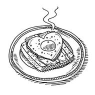 Fried Egg And Ham On Toast Breakfast Drawing