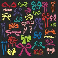 Colored silhouettes of gift bow Doodle set