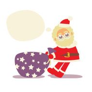 Cartoon flat style Santa Claus moving big bag with gifts