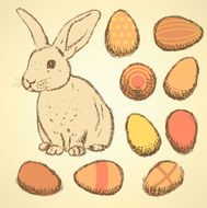Sketch Easter eggs and bunnyset in vintage style