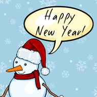 Vector Snowman with Bubble Happy New Year