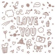 Cute love hand drawn vector design elements card