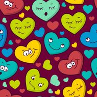 Colorful seamless pattern of cartoon heart emotions Vector illustration background