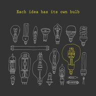 Different light bulb icon collection in doodle style Isolated Vector N2