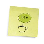 Yellow sticky notes with coffee cup &quot;idea&quot; illustration Vector