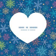 Vector colorful doodle snowflakes heart silhouette pattern frame