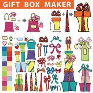 Gift box maker Flat Doodle set