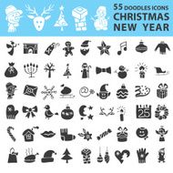 Christmas New Year icons silhouette set