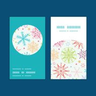 Vector colorful doodle snowflakes vertical round frame pattern business cards