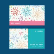 Vector colorful doodle snowflakes horizontal stripe frame pattern business cards N2