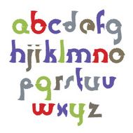 Vector wavy alphabet lowercase letters set hand-drawn colorful