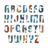 Uppercase calligraphic letters drawn with ink brush colorful
