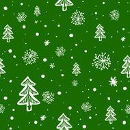 seamless doodle with snowflakes and tree