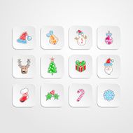 Set of Christmas New year icons Color pencil drawing style vector illustration