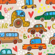 Seamless pattern of cars in cartoon style Vector background