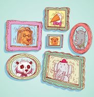 Set picture frames with animals portrait hand drawn vector illustration N4