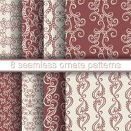 Vector Set of 8 Seamless Ornate Patterns