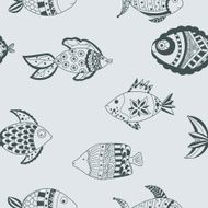 Seamless doodle fish pattern