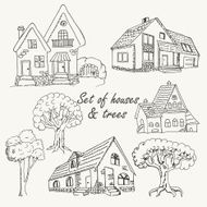 Set of houses and trees Vector illustration