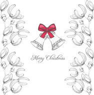 christmas hand drawn background with mistletoe and bells
