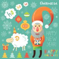 Christmas set with Santa Claus and sheep