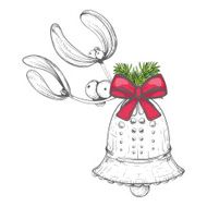 christmas hand drawn bell with mistletoe and pine branches