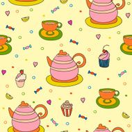 Cute funny seamless pattern with cartoon teapots