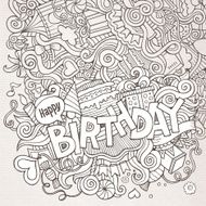 Birthday hand lettering and doodles elements background N4