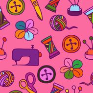 Cartoon Hand Drawn Seamless Pattern with Sewing and Tailoring Elements