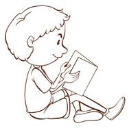 Plain sketch of a boy studying