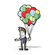 cartoon man selling balloons