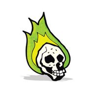 flaming spooky skull cartoon