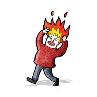 cartoon man with hair on fire
